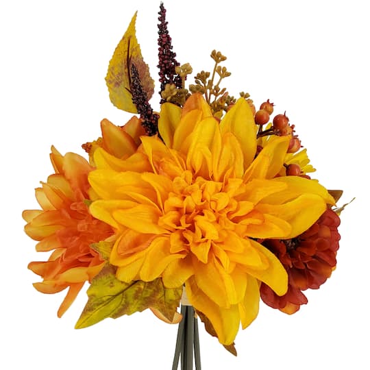 12" Yellow Dahlia & Leaf Bouquet by Ashland®